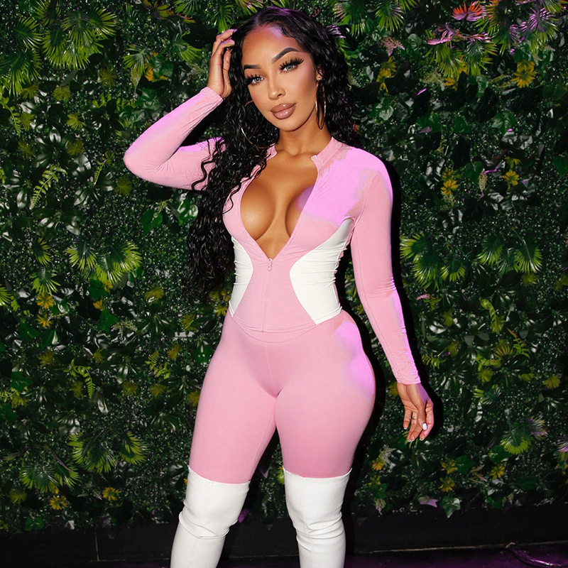 D25St350 European and American Style 2026 Spring and Summer Slim-Fit Fitness Clothing Color-Blocking Slimming Top Sports Jacket and Pants Set