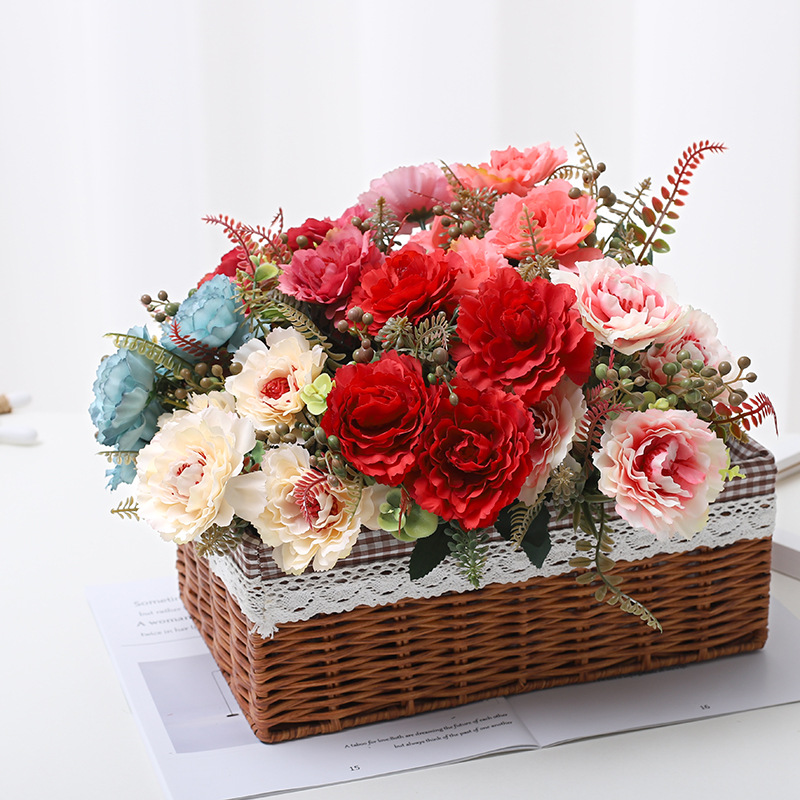仿真花珊瑚牡丹花假花插花藝廠家批發客廳婚慶裝飾攝影家居裝飾