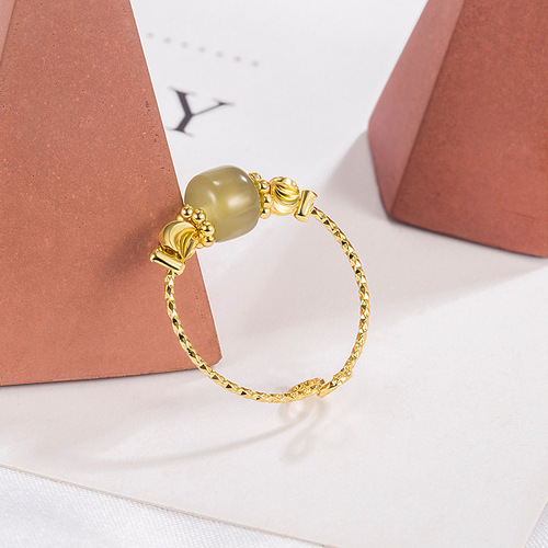 Hotan jade ring female original design fashion personality versatile gentle artificial stone adjustable retro simple bestie