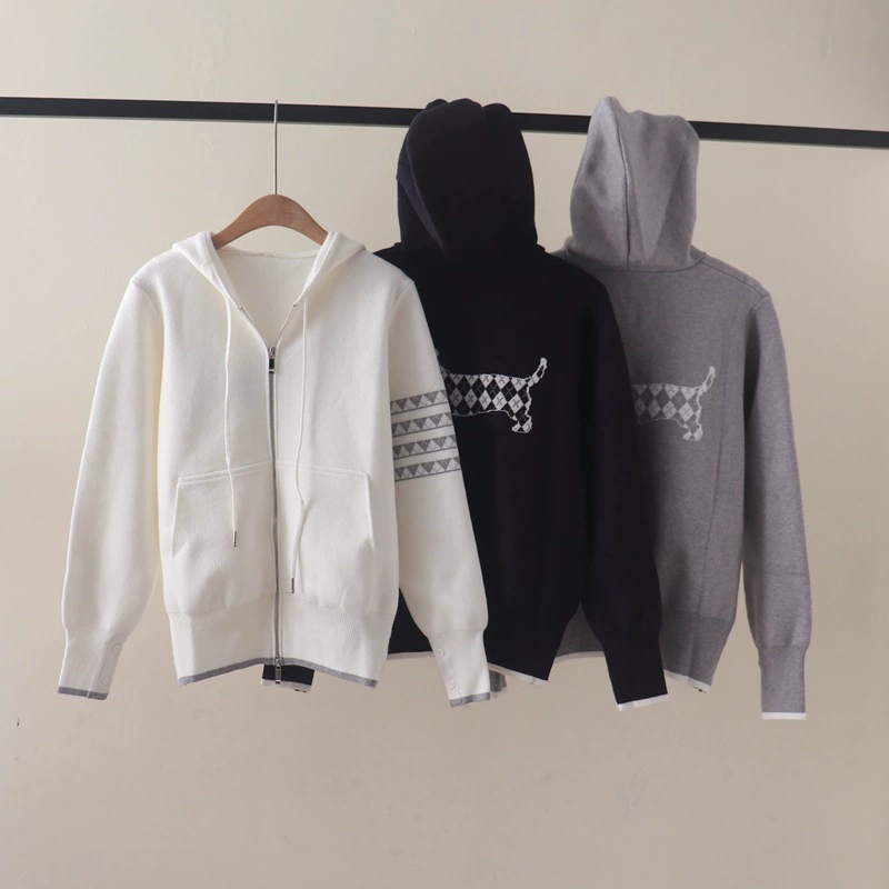 Demi‑season knitted hooded jacket, long sleeve with drawstring, sizes S–L