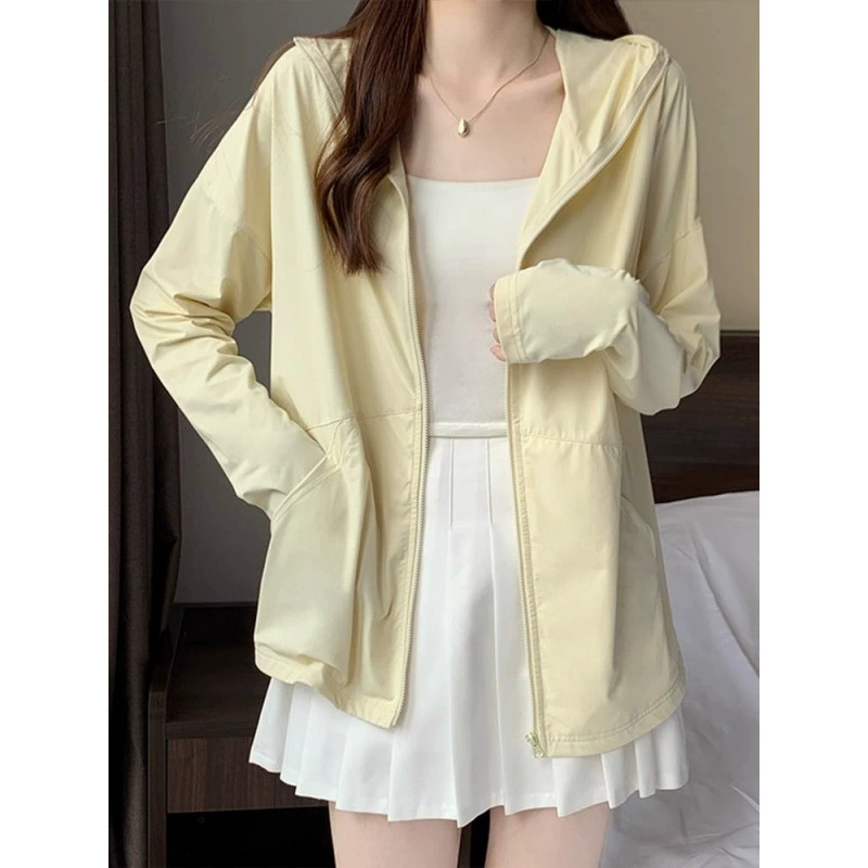 Защитная одежда для женщин, лето 2024, новый свободный дышащий тонкий универсальный кардиган из ледяного шелка, солнцезащитная одежда, верхняя куртка