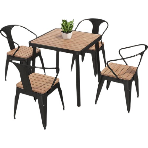 Outdoor Garden Balcony Waterproof Sunshade Table and Chair Set Outdoor Table Wood Plastic Outdoor Terrace Courtyard Leisure Small Table and Chairs