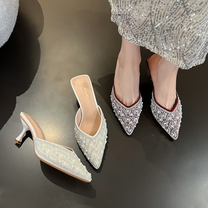 2026 nuevo verano red diaman medio zapatillas zapatillas de tacón frío zapatillas de tacón alto zapatillas de moda tacones delgados