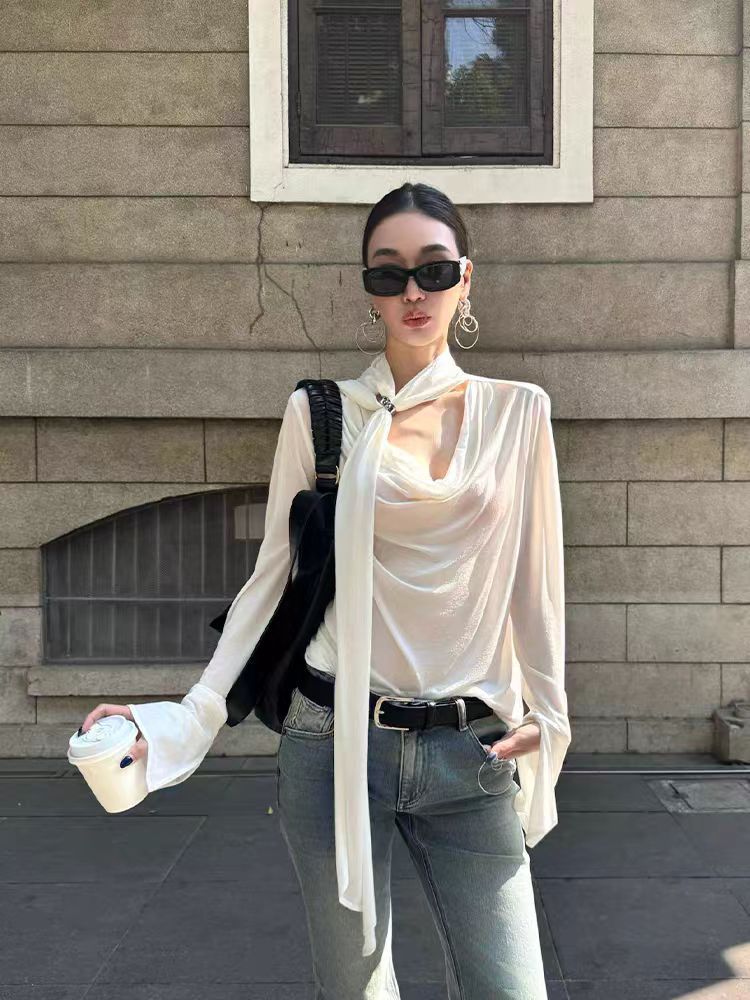 Diseño de nicho 25 nuevos productos de primavera y verano, tops de manga larga con cuello en V versátil image 1