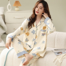 新款女士开衫高档睡衣春秋季长袖厚款可外穿加大码家居服套装