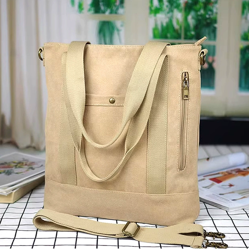 холщовая сумка в стиле ретро для мужчин и женщин, однотонная, универсальная нейтральная сумка, повседневная квадратная сумка с несколькими карманами, рабочая сумка большой вместимости, повседневная сумка