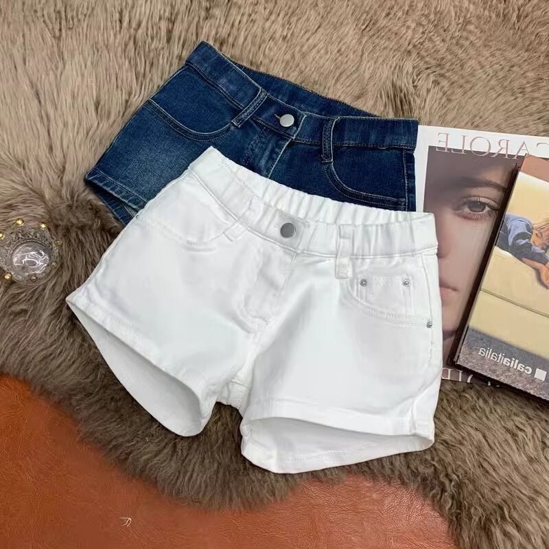 White Denim Shorts with Built-In Hip Pads for Women, Summer Hot Girl Low-Waist Sexy Elastic Tight Pants, Slimming Hot Pants White Denim Shorts with Built-In Hip Pads for Women, Summer Hot Girl Low-Waist Sexy Elastic Tight Pants, Slimming Hot Pants
