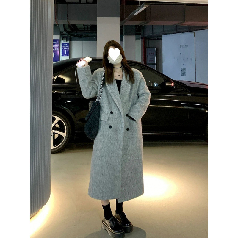 Woolen demi-season woolen coat, retro jacket, long suit, high-quality style, loose fit, mid-length
