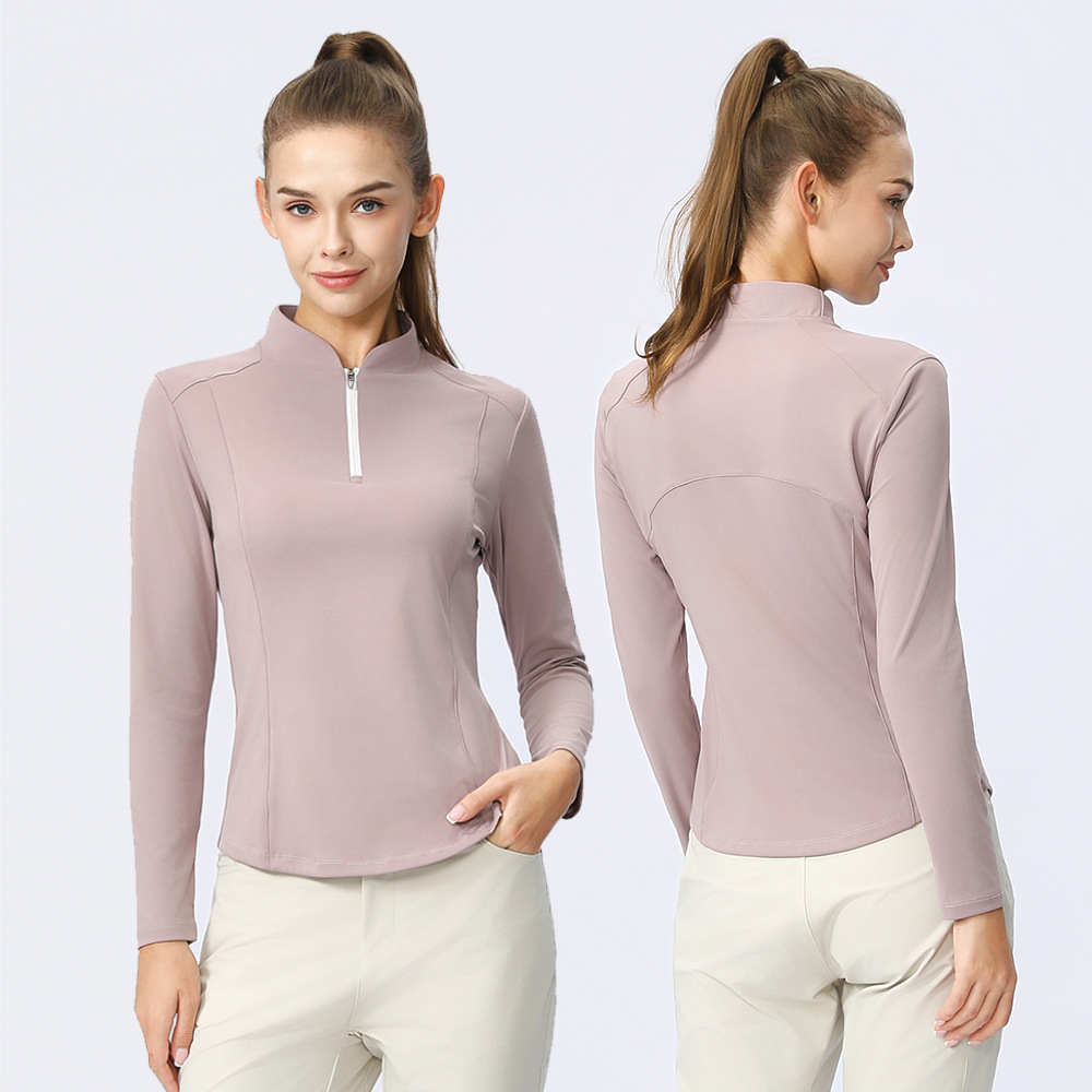 Camisa deportiva al aire libre para mujeres secado rápido ropa de fitness transpirable ropa de yoga para mujeres running casual medio cremallera cuello de manga larga