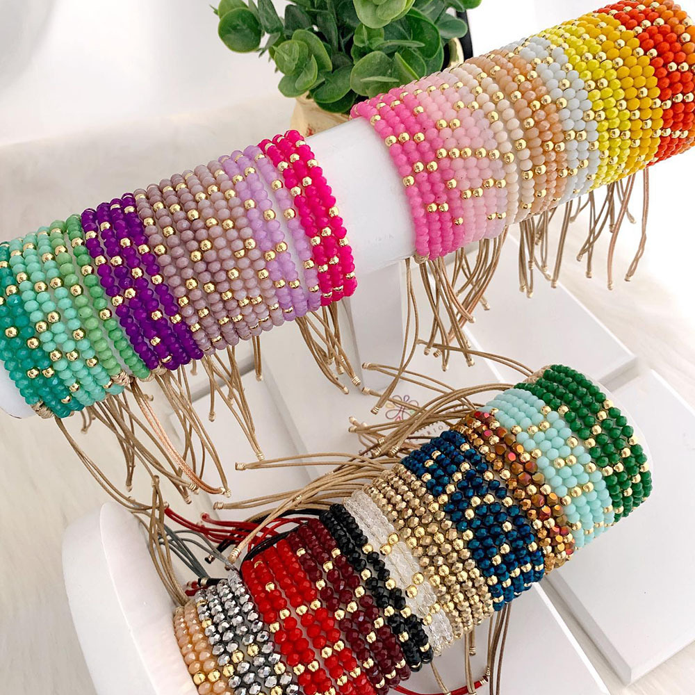 12g Weight Bohemian Multicolor Artificial Crystal Beaded Bracelets Wholesale