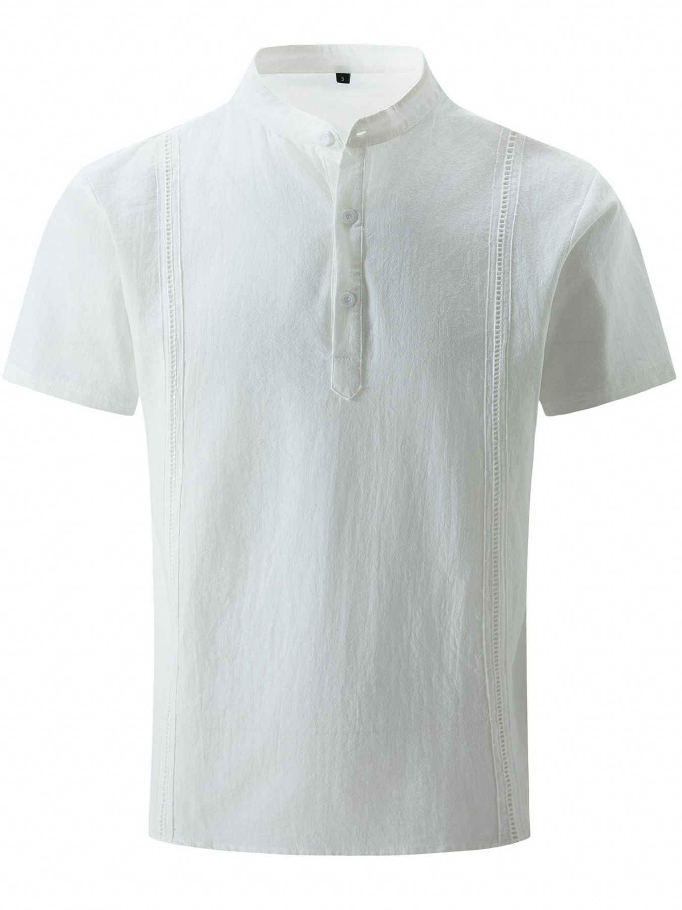Camisa de lino y algodón para hombre con cuello mao playa_voghion.com