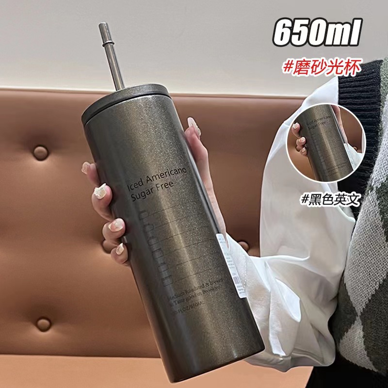 Transfronterizos nuevos ins taza de vacío de acero inoxidable simple de alto aspecto portátil taza de café taza de paja portátil