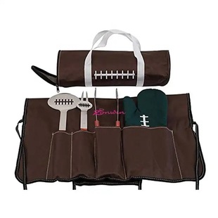 Zhongyu Manufacturer Wholesale Stainless Steel Outdoor American Football Grill Set Apron Bag Wooden Handle Grill Multifunctional