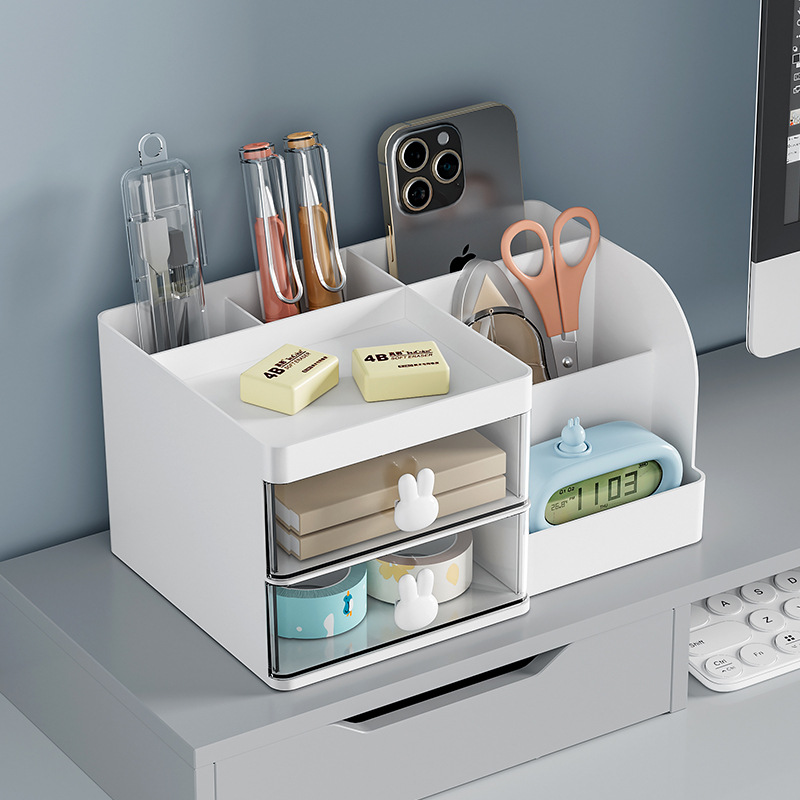 化妝品收納盒多格儲物盒輕奢桌面收納盒塑料透明抽屜文具收納盒子