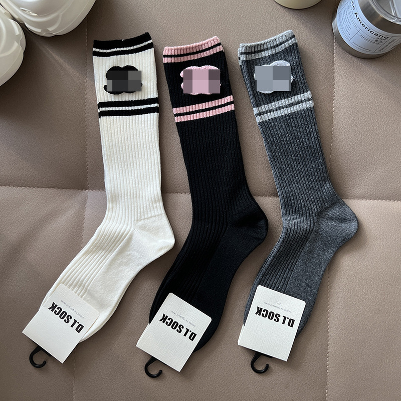 Autumn and Winter Style Chanel-Inspired Striped Knit Socks, European Luxury Women's Socks, Accessory Socks, Cashmere Socks
