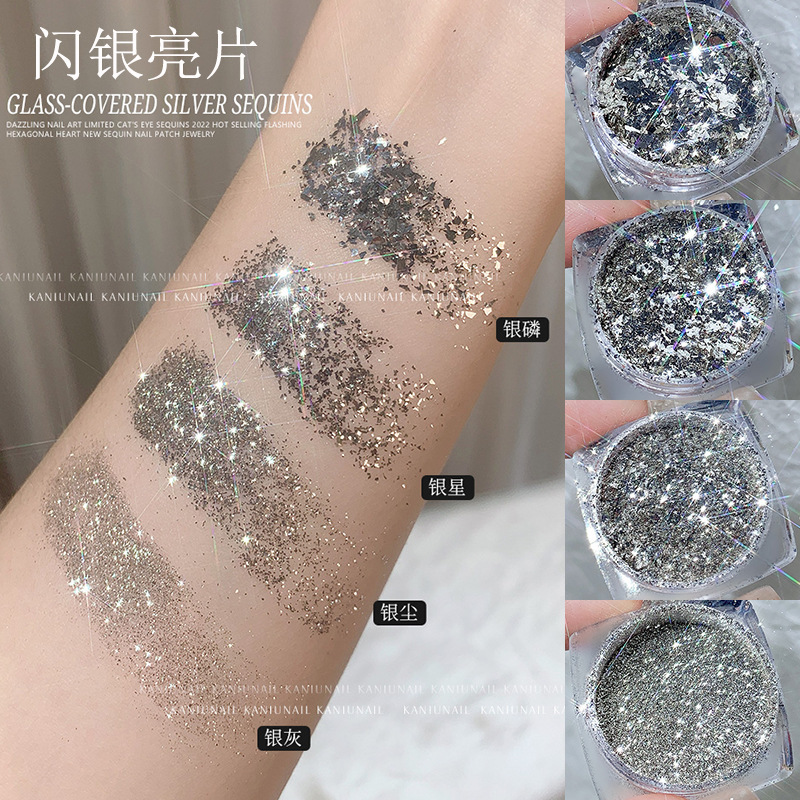 Silver foil powder nail glitter powder sequins wholesale net red ultra-thin silver nail fragments powder manicure ornaments