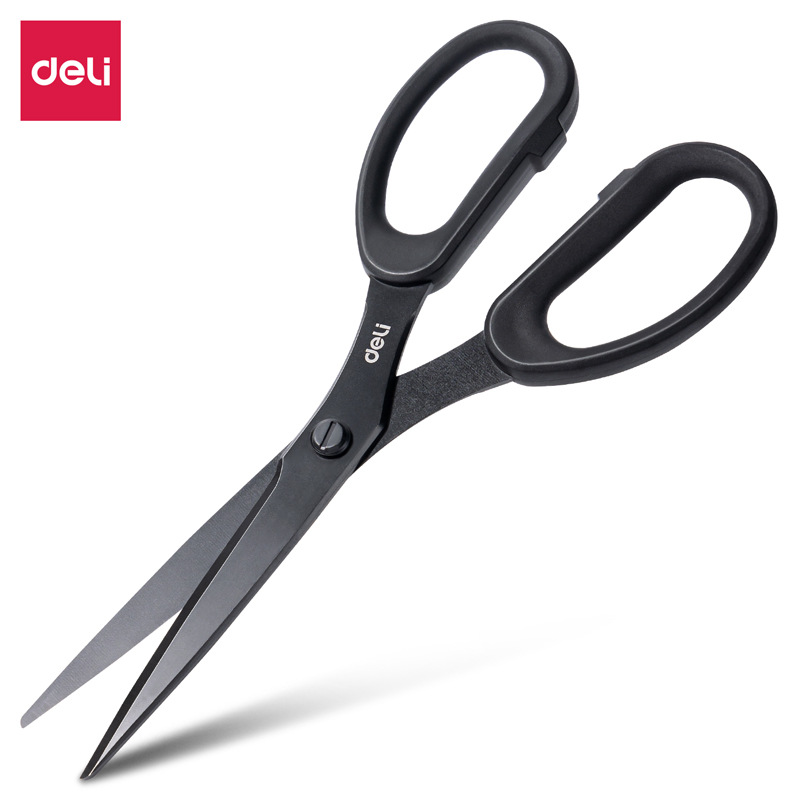 得力77794剪刀黑刃剪刀防鏽防粘鋒利耐用包膠手柄辦公家用手工剪
