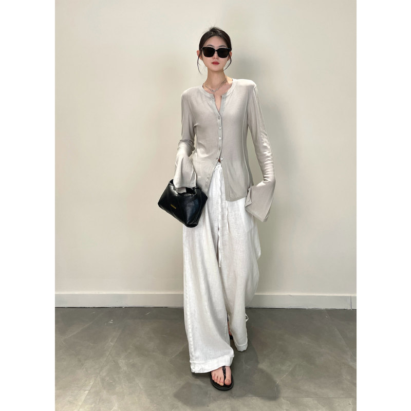 Nanyu Slim and Thin Skin Feeling 100% Tencel Horn Long Sleeve Base Top Spring and Summer Paper Knitted Cardigan