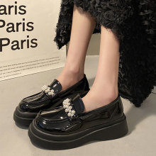 法式珍珠配裙子圆头松糕厚底乐福单鞋女春季2025新款英伦风小皮鞋