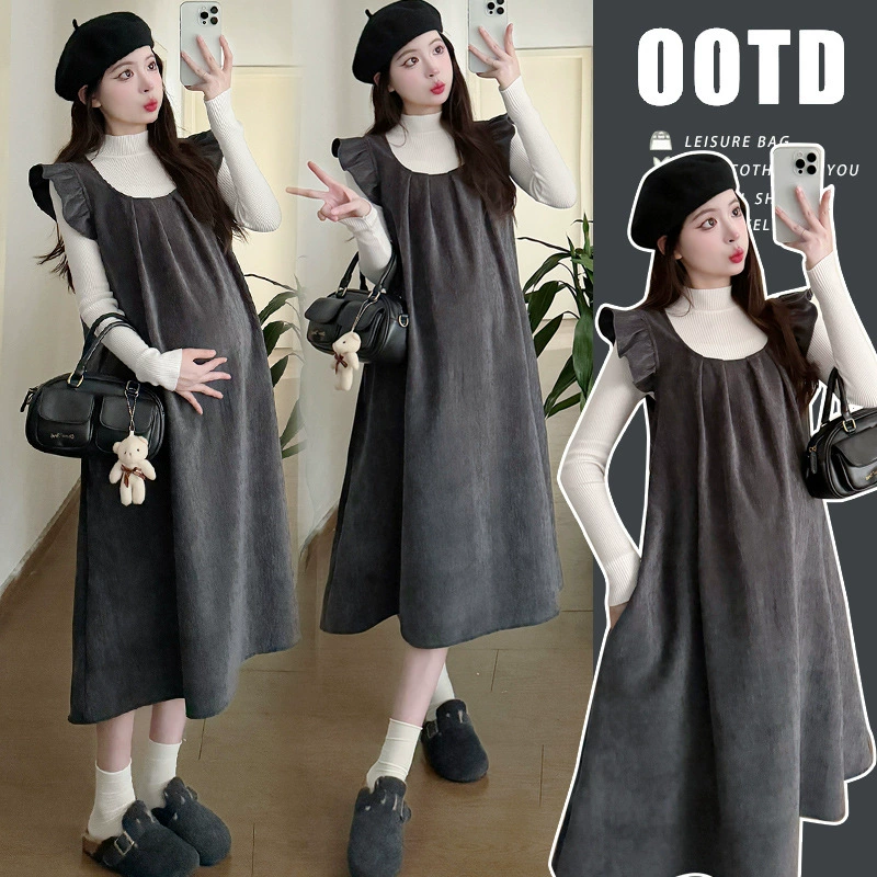 Подходящие платья для беременных осенью и зимой утолщенная юбка из двух частей