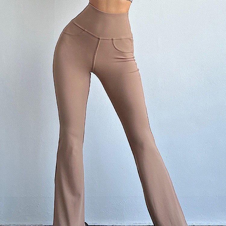 High-Waisted Yoga Pants Pilates Fitness Flared Pants Women's Tight-Fitting Tummy Control High-Elastic Sports Long Pants Running Training