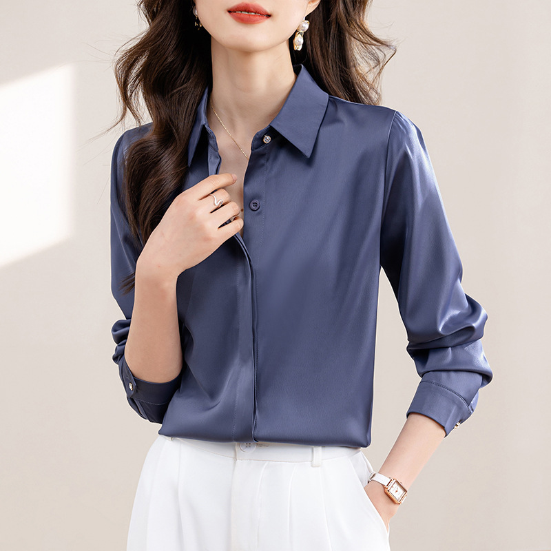 Carefully Selected 2025 Spring New Women's Shirts Long-Sleeved Satin Commuter Work Clothes Slim Work Clothes Shirts Carefully Selected 2025 Spring New Women's Shirts Long-Sleeved Satin Commuter Work Clothes Slim Work Clothes Shirts
