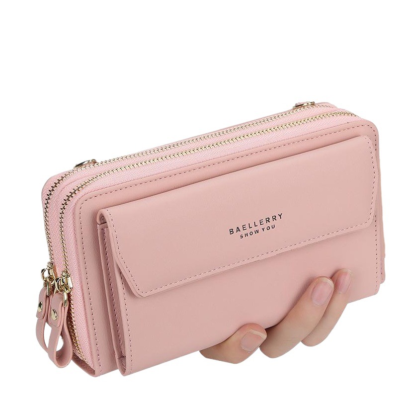 Baellerry Women's Long Wallet Korean Style Double Zipper Large Capacity Crossbody Bag Women's Fashion Versatile Mobile Phone Bag