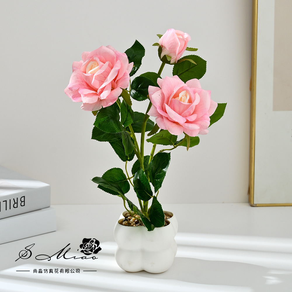 Transfronterizos 4 camellia pequeña imitación bonsai maceta flores falsas props de fotografía flores artificiales boda decoración del hogar adornos image 4