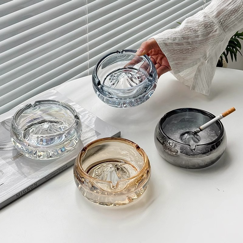 Cenicero de vidrio de lujo ligero y de alto nivel vista montaña sala de estar doméstica decoración de oficina cenicero transparente hotel clubhouse comercial