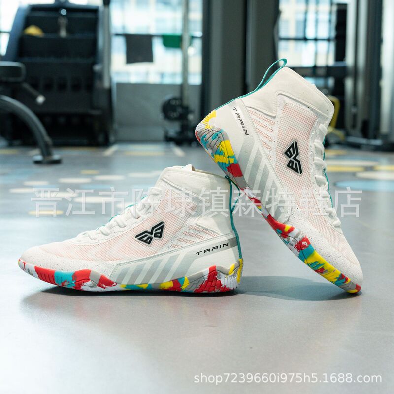 Professional Mid-Top Boxing and Wrestling Shoes for Men and Women, Non-Slip, Wear-Resistant, Breathable, Indoor Fitness, Fighting and Sanda Comprehensive Training Shoes
