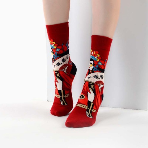 MEIKAN Middle Calf Socks: National Trend Peking Opera Short Socks, Sporty Cotton Socks, Street Style Personality Fashion Socks for Women