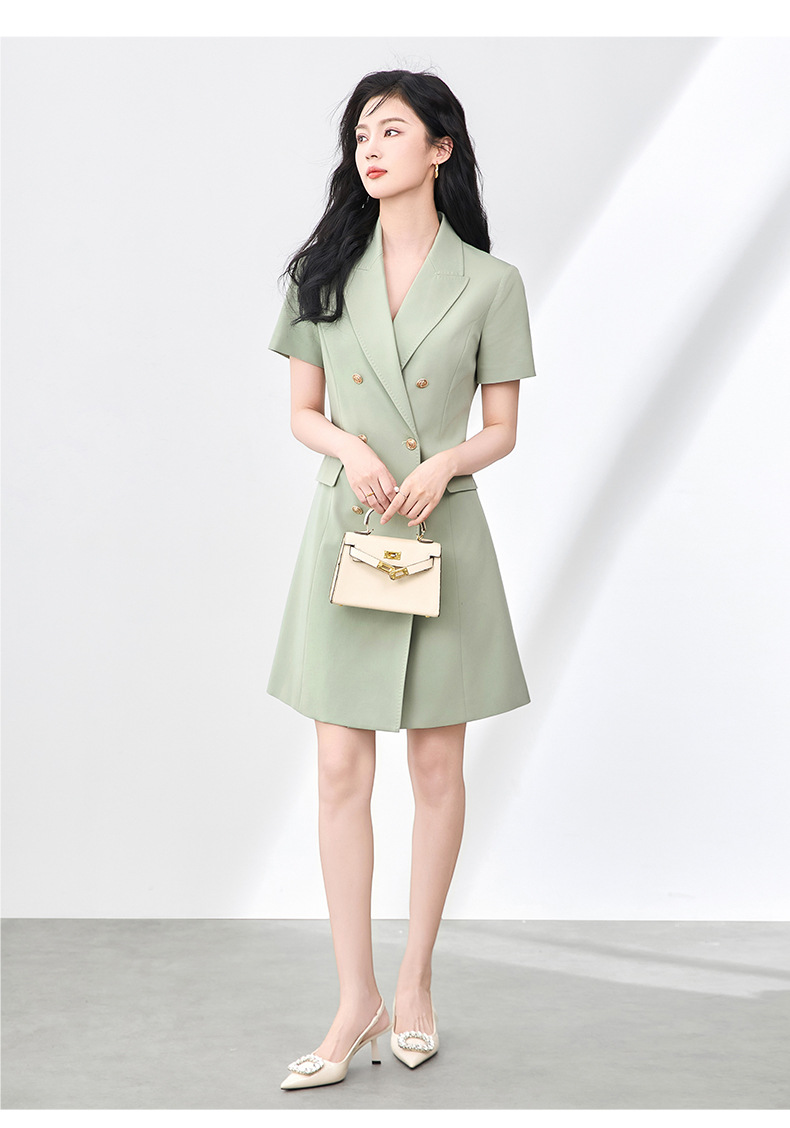 Đầm blazer nữ công sở ve áo hai bên ngực, eo thon gọn, dáng suông nhẹ — Màu xanh lục nhạt chi tiết 13