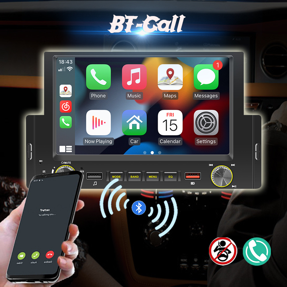 6.2inch Single-Cylinder Wired Carplay Android Auto Car Bluetooth Mp5 Player Radio Reversing Priority 12V