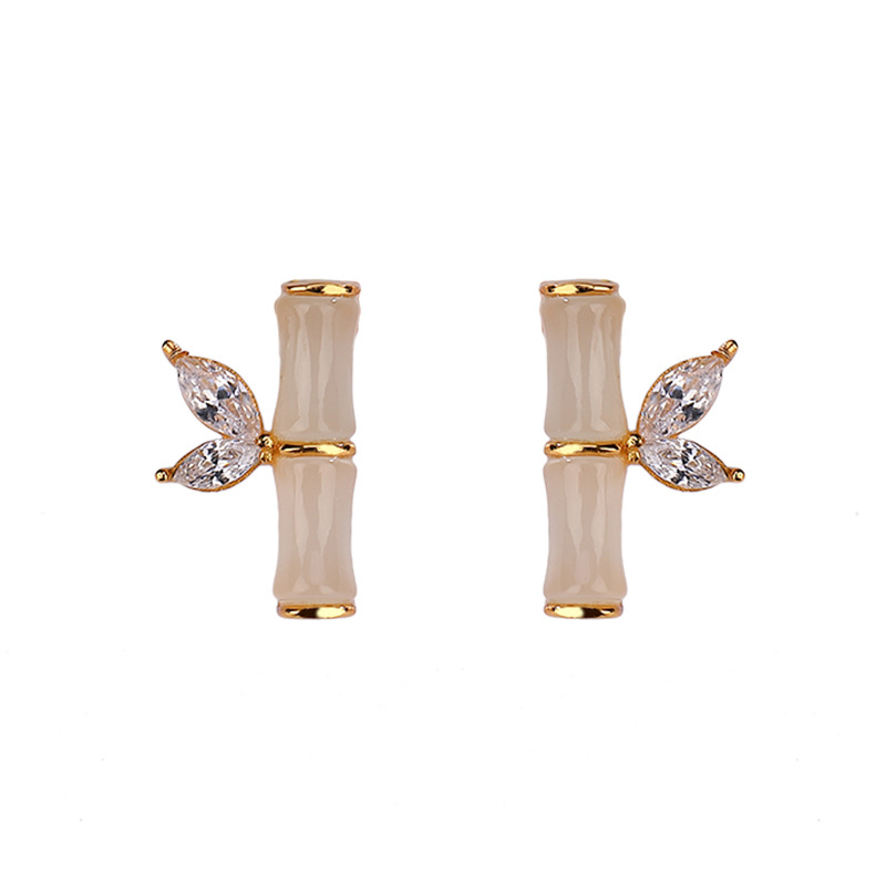 Bông tai bạc S925 mạ vàng đỏ hình lá tre phong cách hoang dã — Kiểu Sapphire