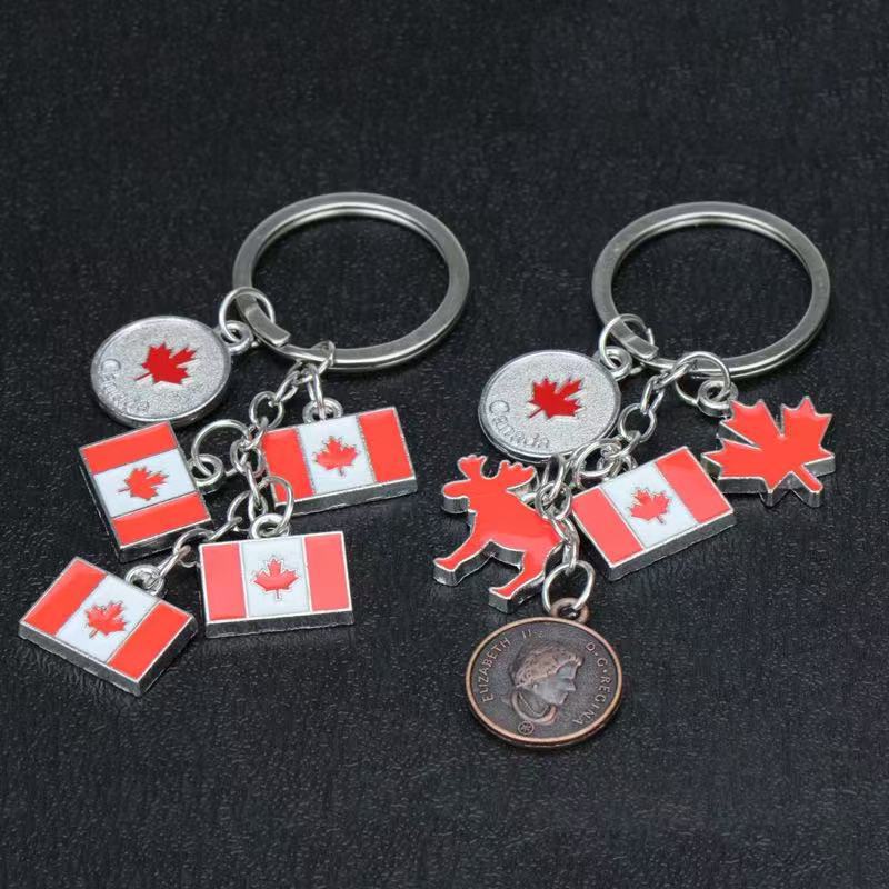 Cross-Border Canadian Flag Keychain Pendant Ready-Made Zinc Alloy Metal Travel Souvenir Keychain