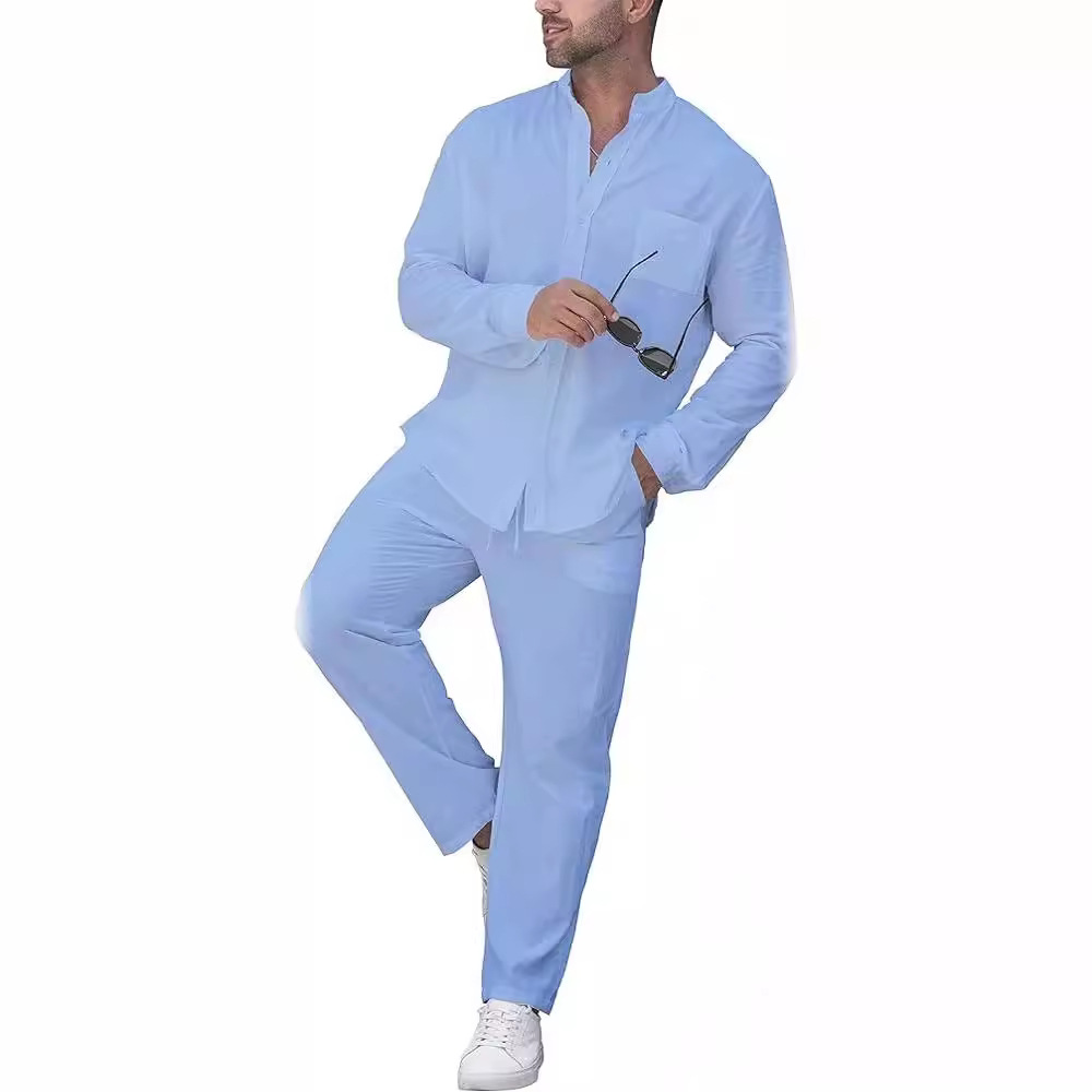 New Men's Trendy Solid Color Versatile Slim Fit Two piece Fashion Casual Sports Set for Men_voghion.com