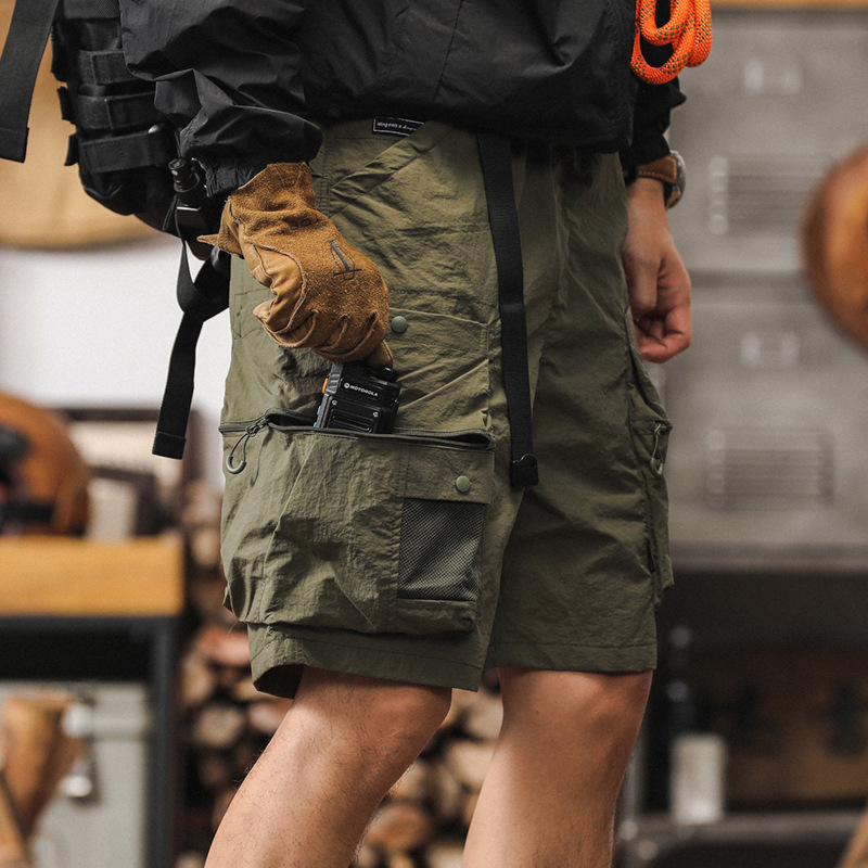 American-Style Urban Outdoor Commuting Functional Cargo Shorts for Men, Summer Trendy Casual Thin Multi-Pocket Knee-Length Shorts