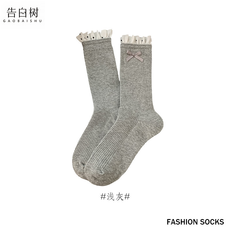 中筒袜子女秋冬蝴蝶结波点花边双针堆堆袜子ins风洛丽塔诸暨袜子|undefined