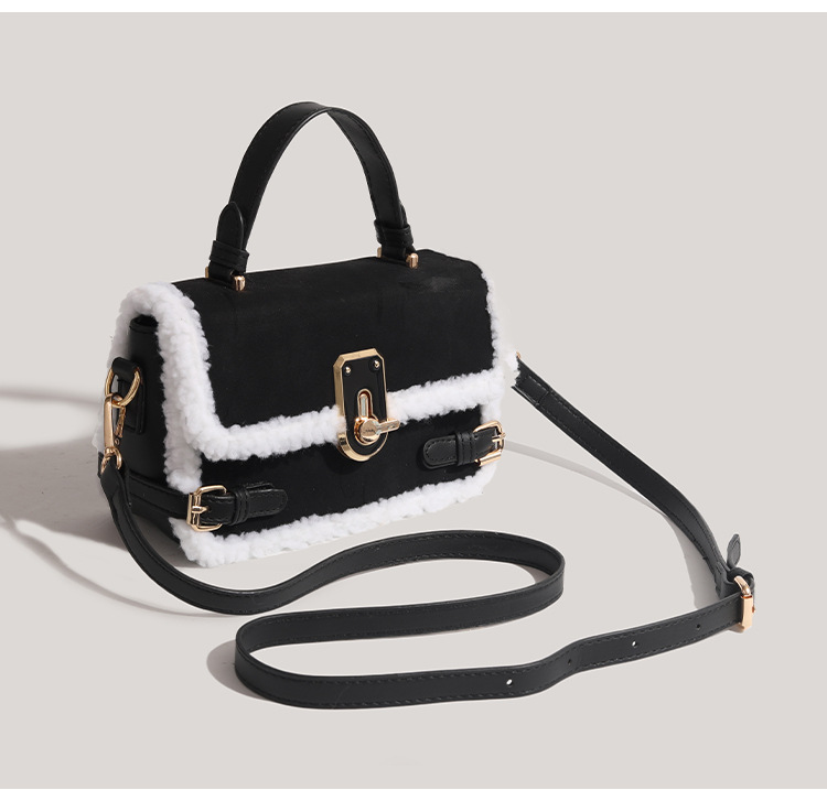 Women's genuine handbags for women 2024 plush lock small square bag high end versatile messenger bag_voghion.com