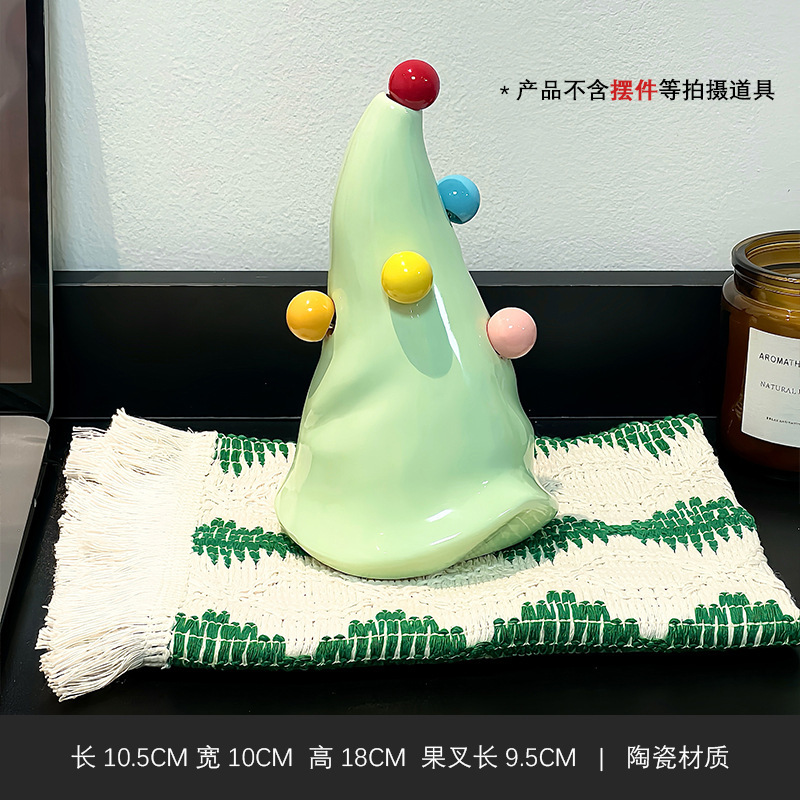 创意圣诞树果叉套装家用不锈钢叉水果签陶瓷收纳罐高颜值装饰摆件|undefined