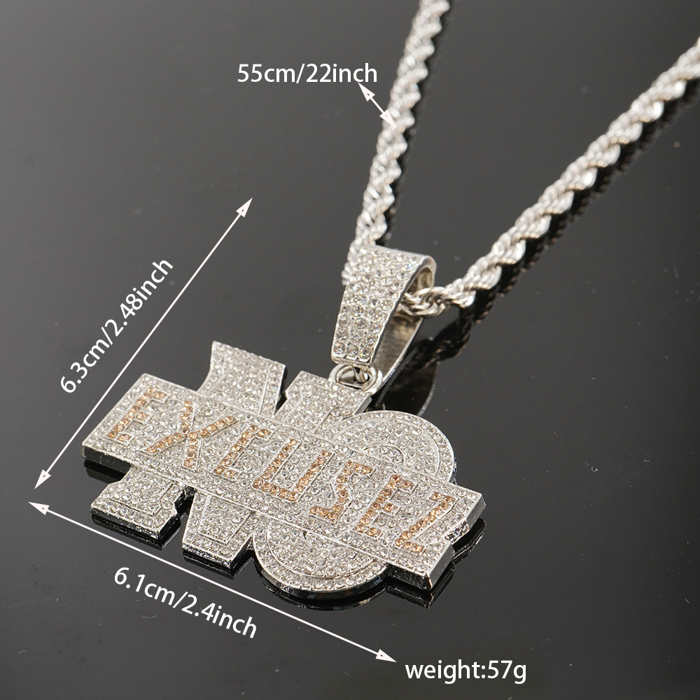 Exageración de moda transfronteriza NO EXCUSEZ colgante de letras inglesas con cadena de torsión de 5 mm cadena de diamantes cubana de hip hop