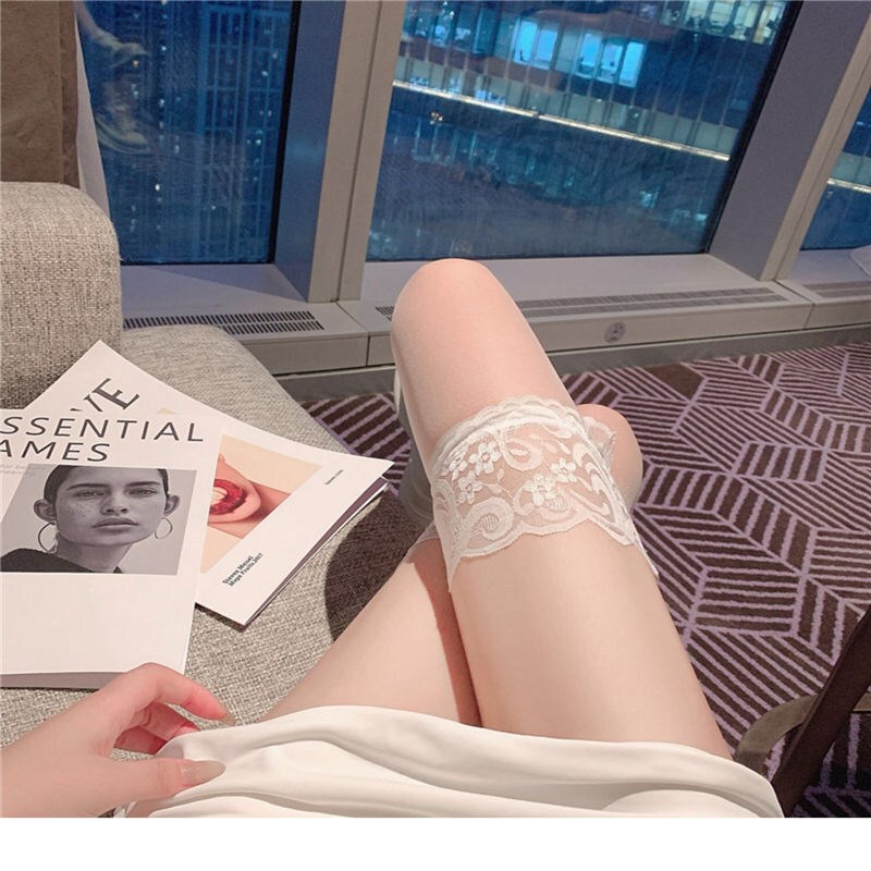 A25 White Over-The-Knee Lace Stockings for Women, Trendy on Instagram, Influencer Style, Cosplay, Sexy, Suitable for Pairing with Suits, Pure Desire, Long Style