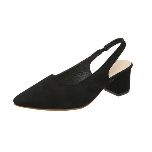 Baotou rear empty sandals for women's summer new style British elastic band women's fashionable thick heel pointed sandals