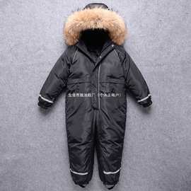 儿童连体羽绒服男童女童冬季加厚大中童连体羽绒裤男童滑雪羽绒服