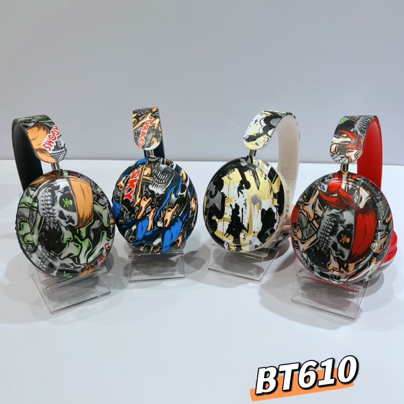 外贸跨境新款BT610头戴式无线蓝牙 手机音乐炫酷涂鸦跑步通用耳机|undefined