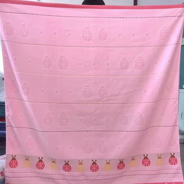 Cut velvet children's quilt ladybug pink