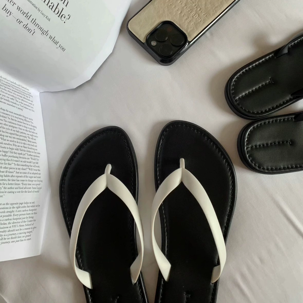 Universal beach flip flops, slippers, genuine leather, soft sole