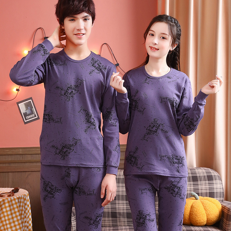 Otoño e Invierno de los niños ropa de otoño pantalones largos juventud algodón cuello redondo ropa interior traje niños y niñas pijamas calientes suéter de algodón