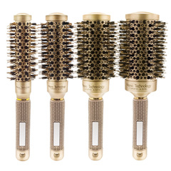 Cylindrical Hair Curler with Golden Aluminum Tube, Ceramic Roller Comb, Hair Curling Brush with Boar Bristles for Even Heat Distribution and Airflow