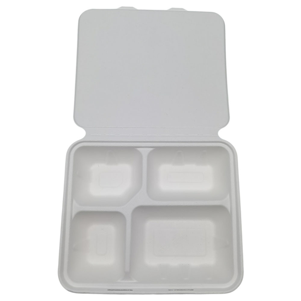 Fábrica verde al por mayor Pulpa de caña de azúcar Pulpa de bambú desechable protección ambiental vajilla de una sola pieza serie de cuatro rejillas